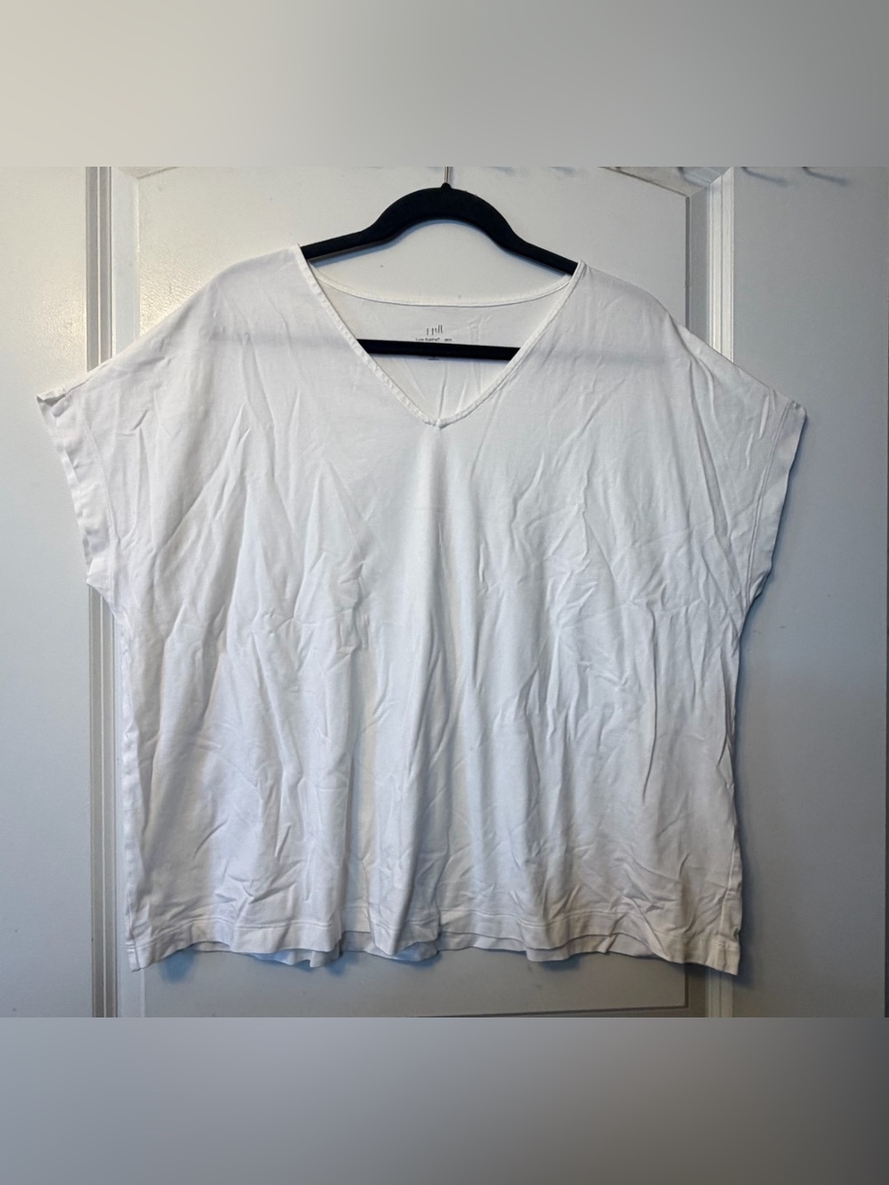 J. Jill Women's 1X White Luxe Supima V-neck Easy Tee Dolman Cap Sleeve